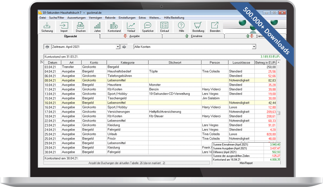 10-Sekunden-Haushaltsbuch: Software-Download